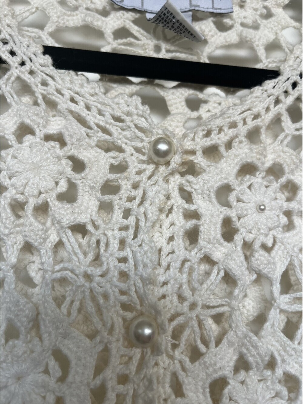 Vintage 90s Style New York Ramie-Cotton Lace Knit Top Cream Large - Picture 4 of 7